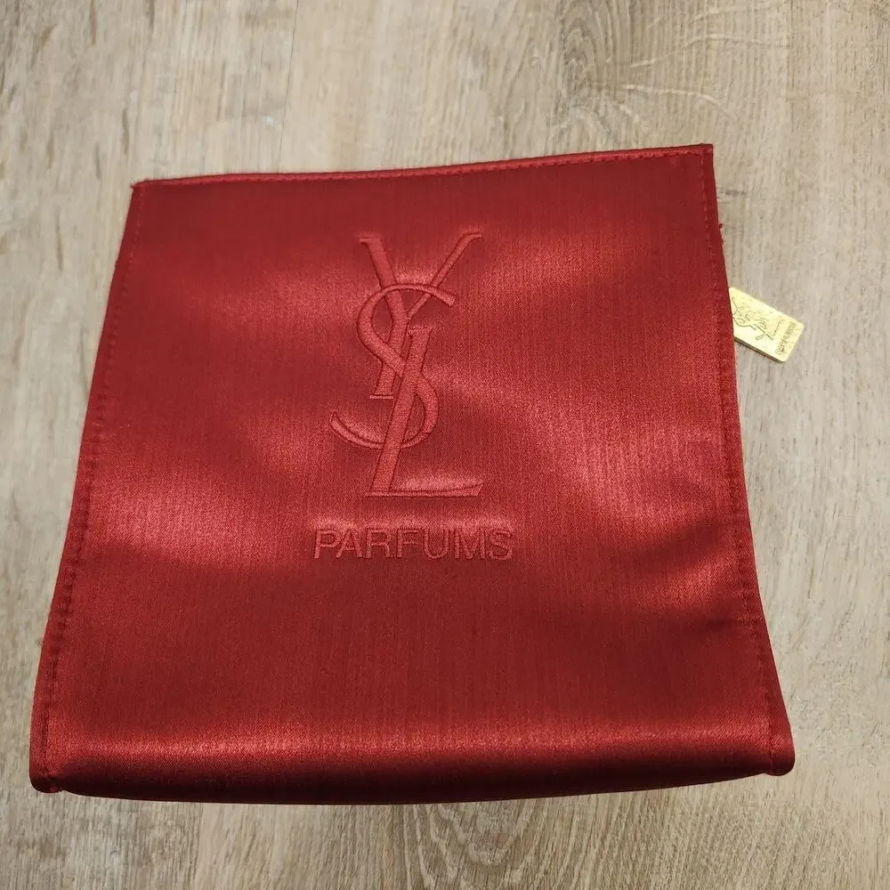 YSL Parfums Yves Saint Laurent Satin Cosmetic Bag Makeup Jewelry Travel Toiletry